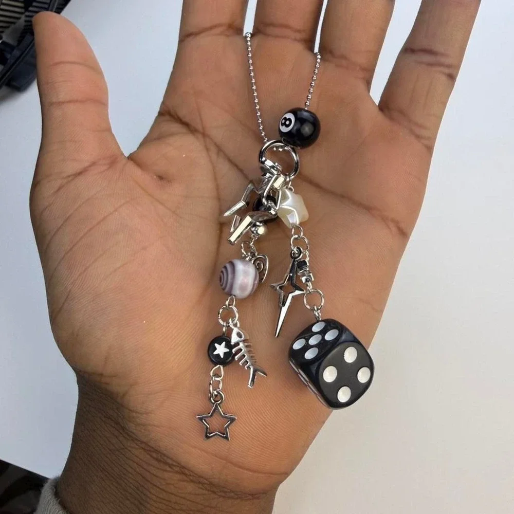 Unbranded Silver Dice 8-Ball Star Keychain Bag Charm Mixed Media Accessory